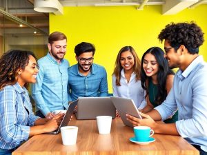 Antreprenori tineri discutând într-un birou modern.