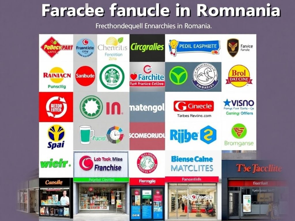 Colaj logo-uri francize și magazine din România.