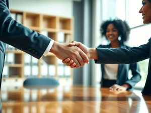 Oameni de afaceri discutând, construind o franciză prosperă.