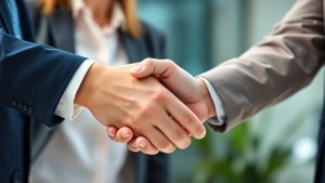 Profesioniști strângând mâinile într-un acord.