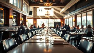 Interior restaurant ospitalitate lumina soare mese elegante