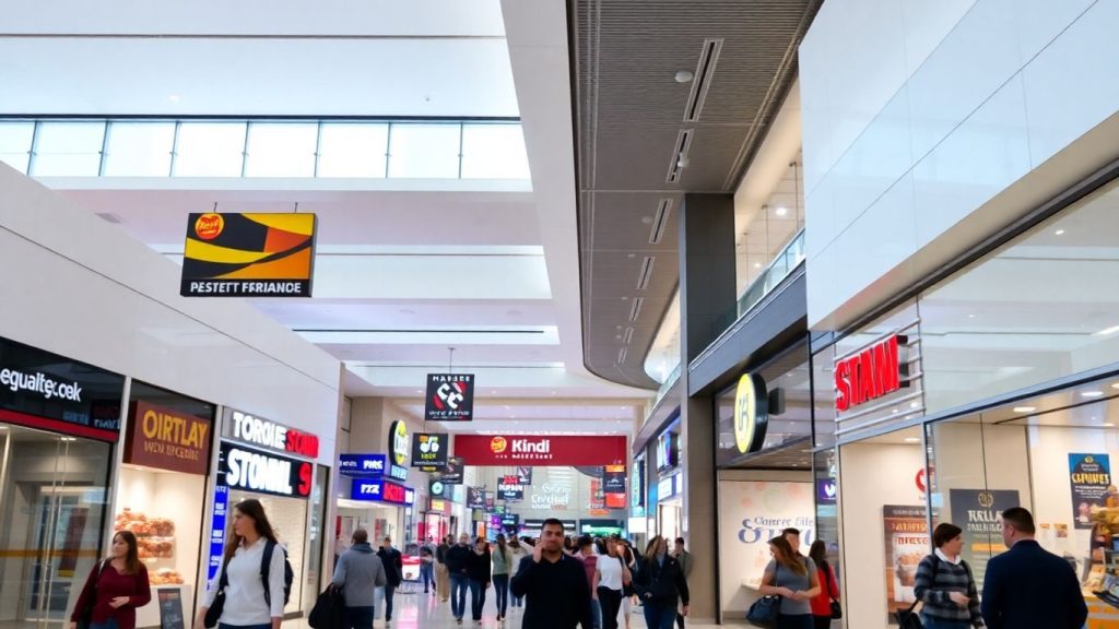 Mall modern cu diverse magazine de tip franciză și clienți